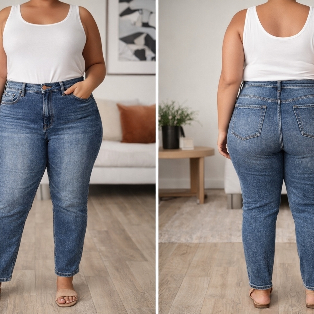 Women’s Old Navy Size 16W Girlfriend Jeans – Medium Wash Denim – Contemporary Ca